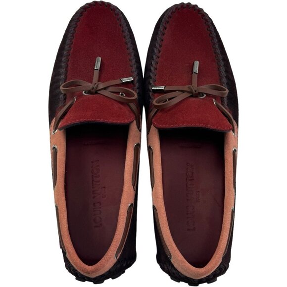 NWOB Louis Vuitton Red & Brown Suede w/ Leather Bow Loafer Shoes Size 7.5 - Picture 10 of 12